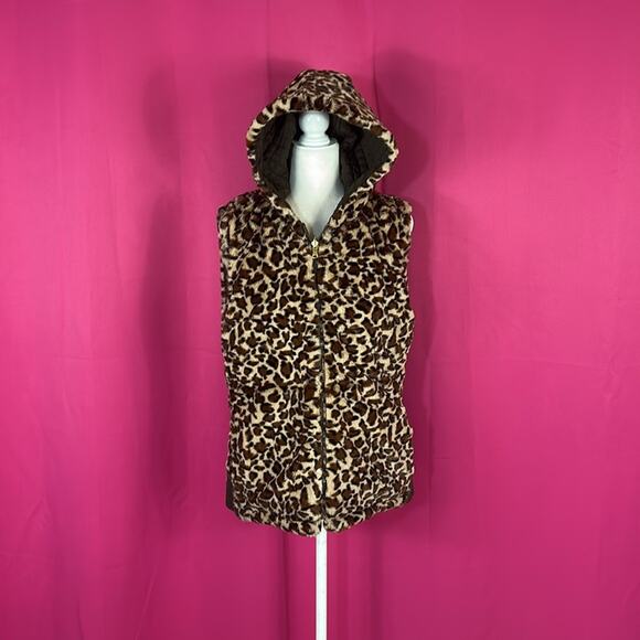 Special one by Rock Revolution green and Cheetah fur reversible puffer vest, L - Picture 3 of 12